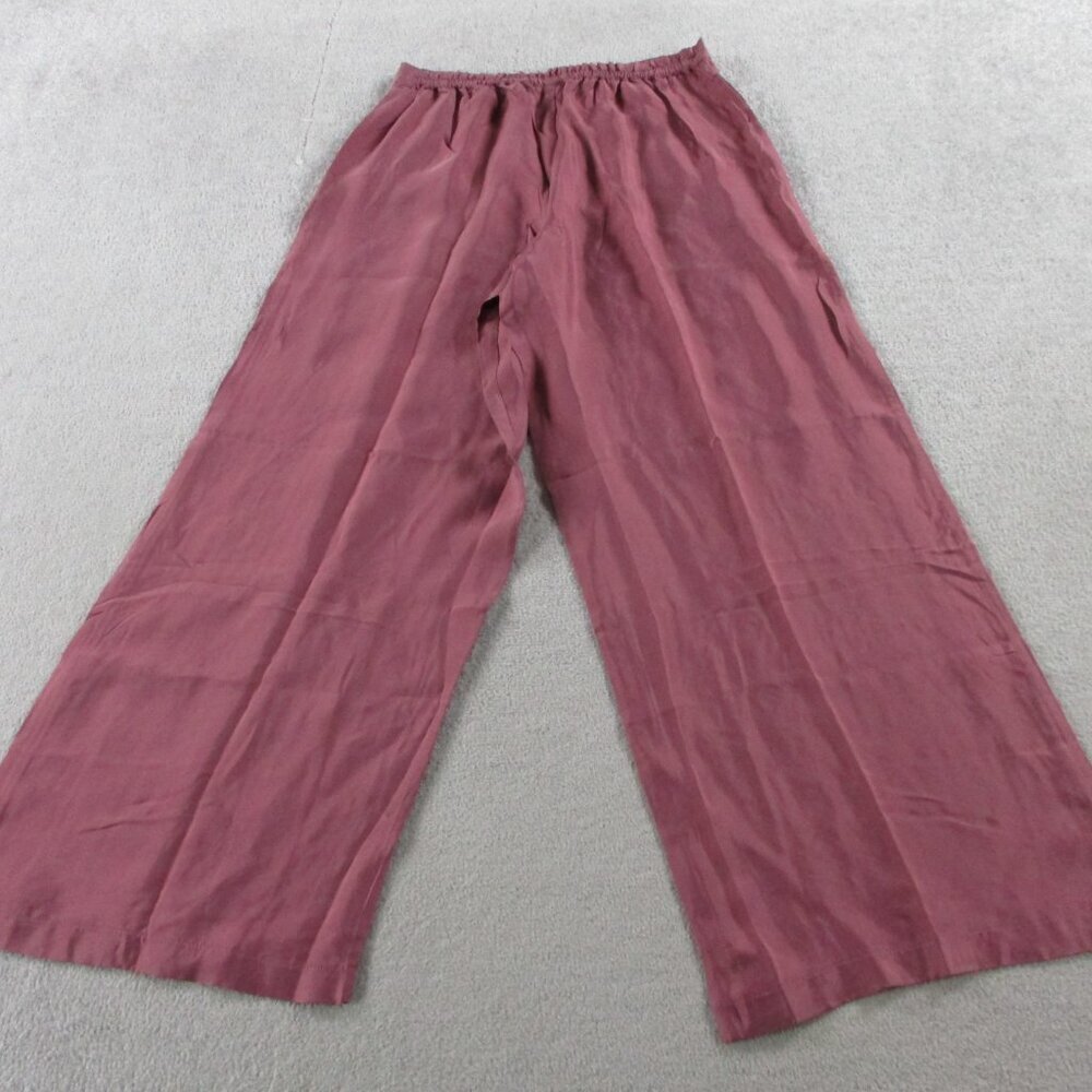 NWT Athleta Calm Cool Pants Med Tawny Rose Sleep Satin Silk Loungewear Wide Leg - Picture 4 of 14